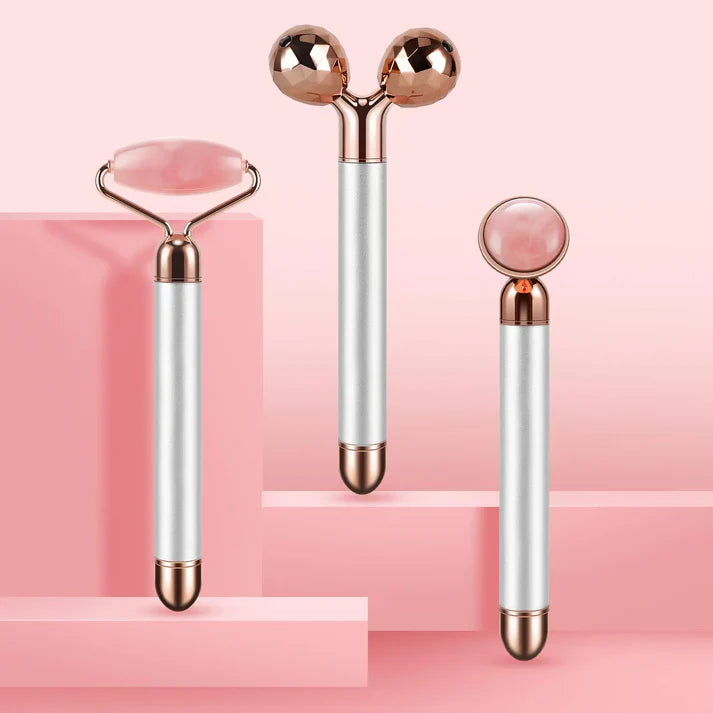 Medivita 3-in-1 Vibrating Rose Quartz Facial Roller